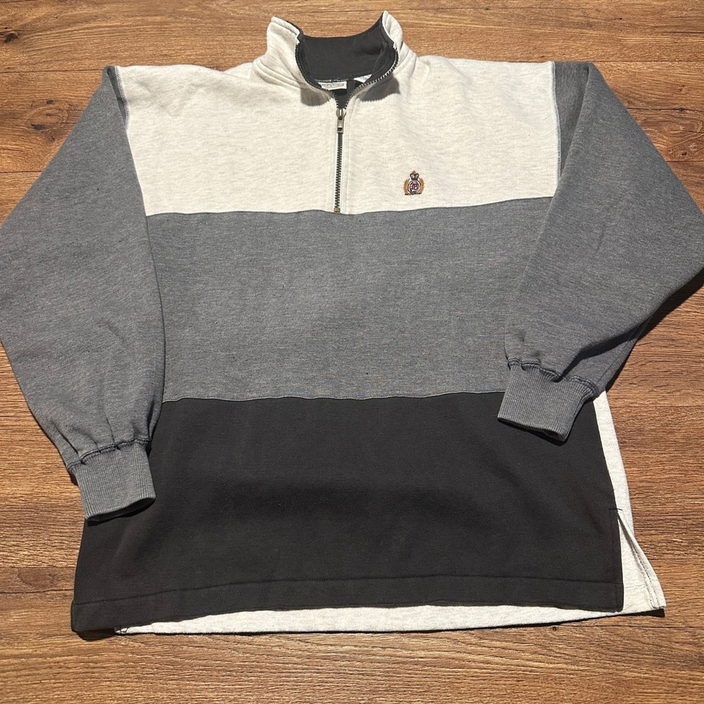 Vintage Bugle Boy Grey Colorblock Quarter‎ Zip Pullover Mens Medium